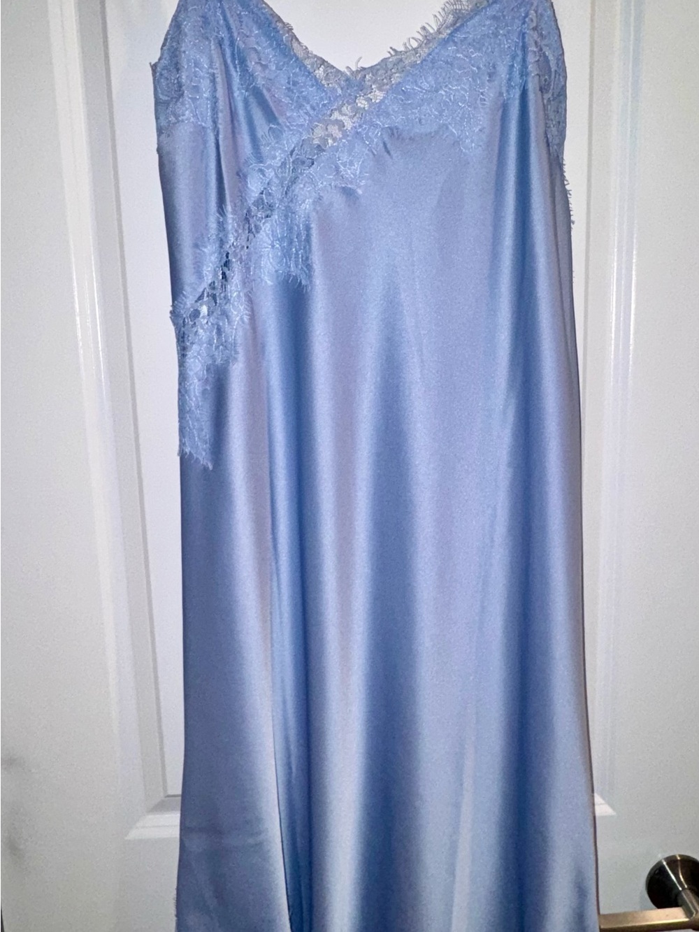 Silky Lace-Trim Slip Dress - Light Blue